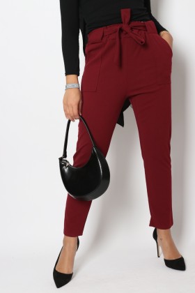 Carrot pants with belt Color Burgundy Color Burgundy