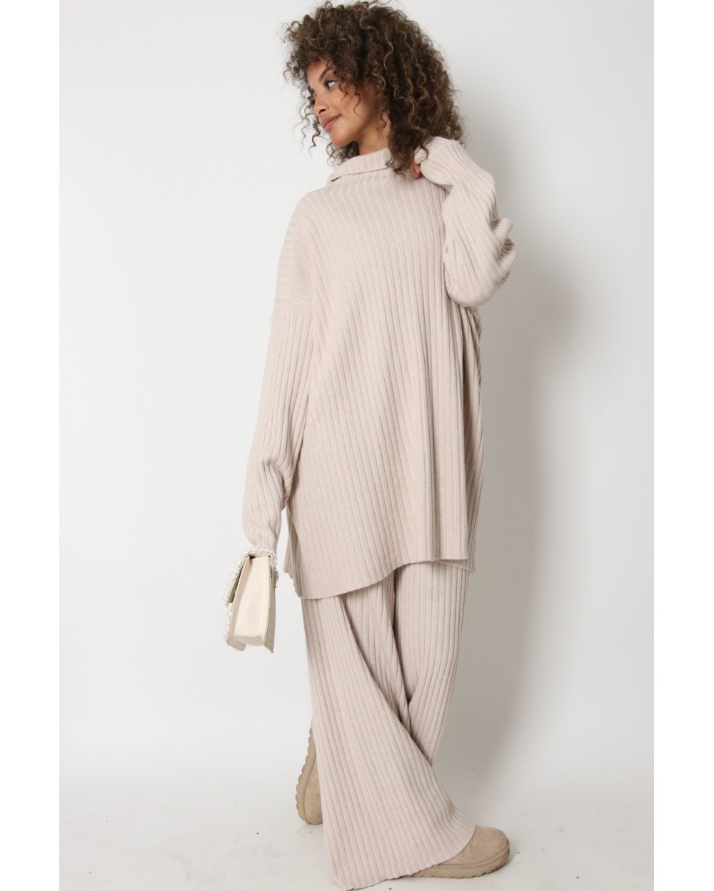 Striped turtleneck winter pants set