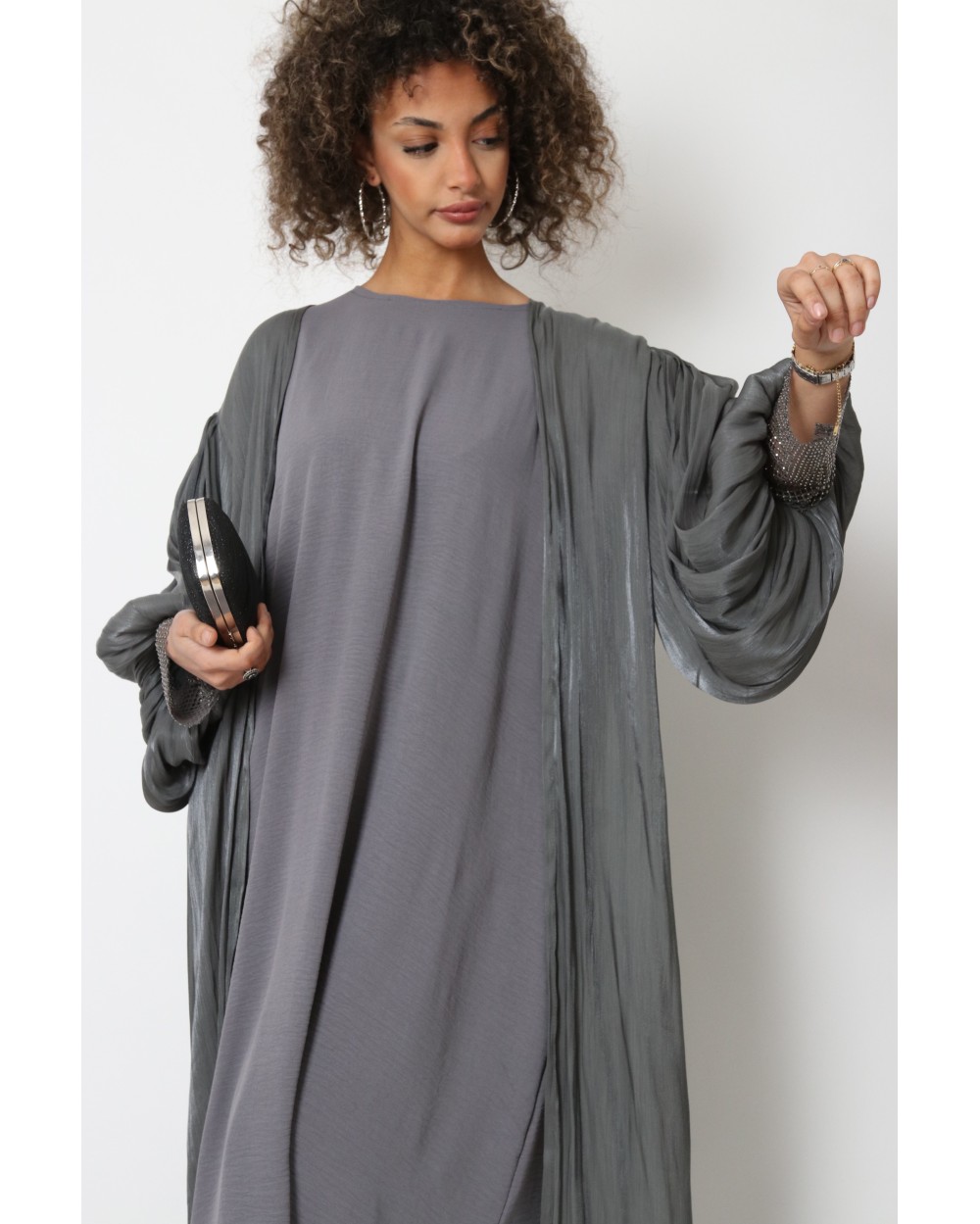 Dubai satin kimono set with puff sleeves